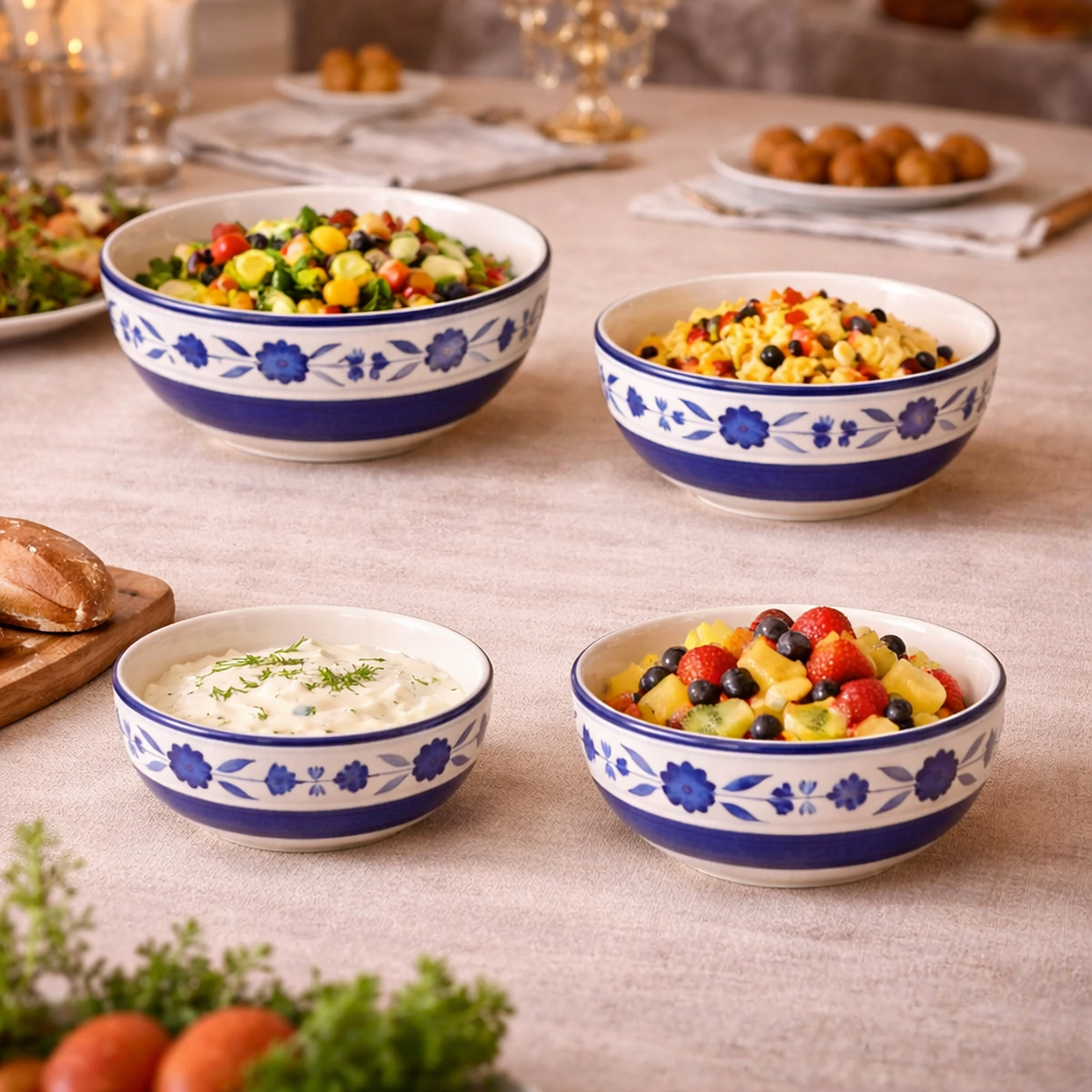 Kunhar Ceramic Mixing Bowl Set 4 Pieces 1500ml 800ml 600ml 400ml Blue Flower Durable Microwave Safe Dishwasher Safe Mixing Serving Storage - Image 2